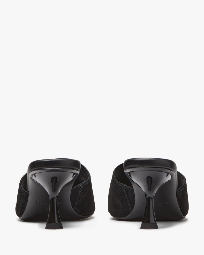 Kate Spade,Malibu Winter Heel,Suede,Rubber,Mules,Slides,Pull Tab,Pool,Cocktail,Black