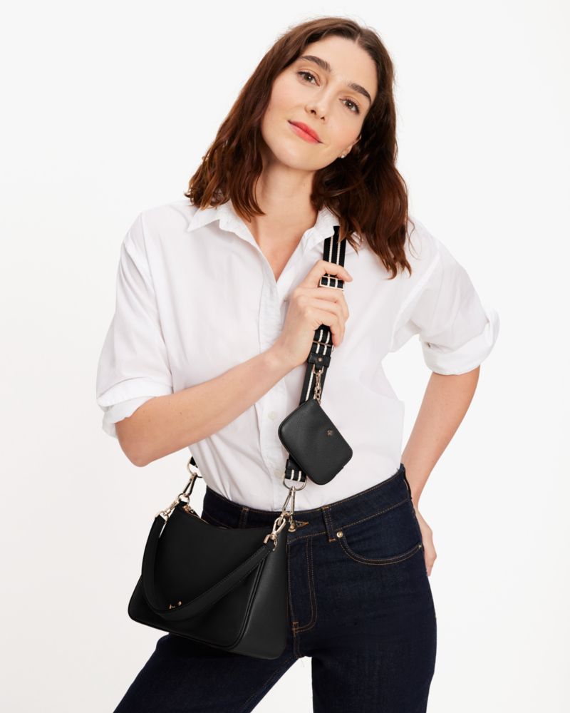 Kate Spade,Rosie Medium Shoulder Bag,Leather,Lining Leather,Shoulder Bag,Coin,Logo,Metal,Lined,Casual,Black