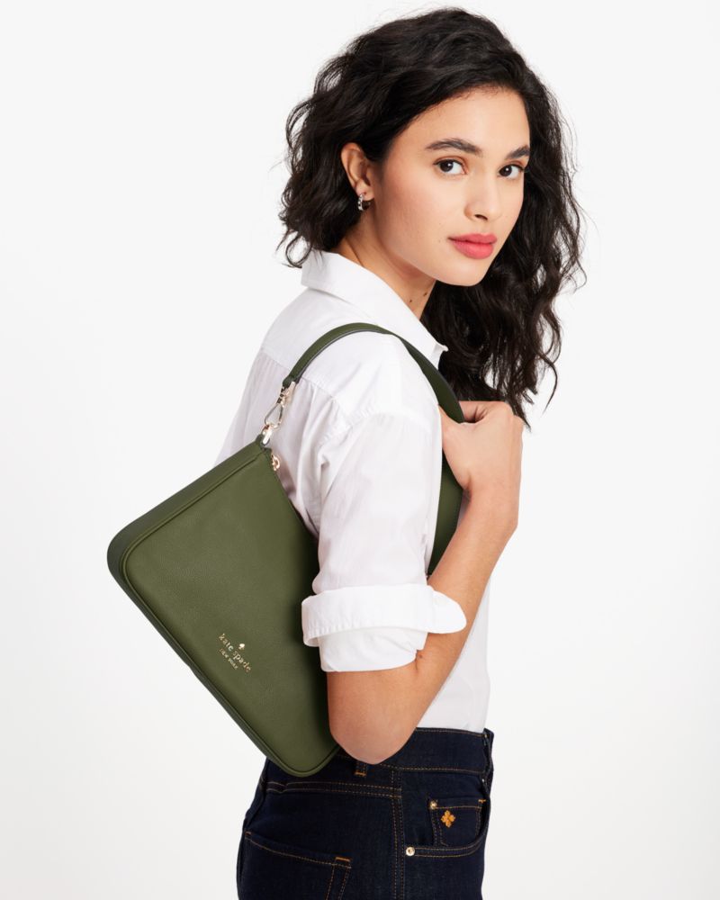 Kate Spade,Rosie Medium Shoulder Bag,Leather,Lining Leather,Shoulder Bag,Coin,Logo,Metal,Lined,Casual,Olive