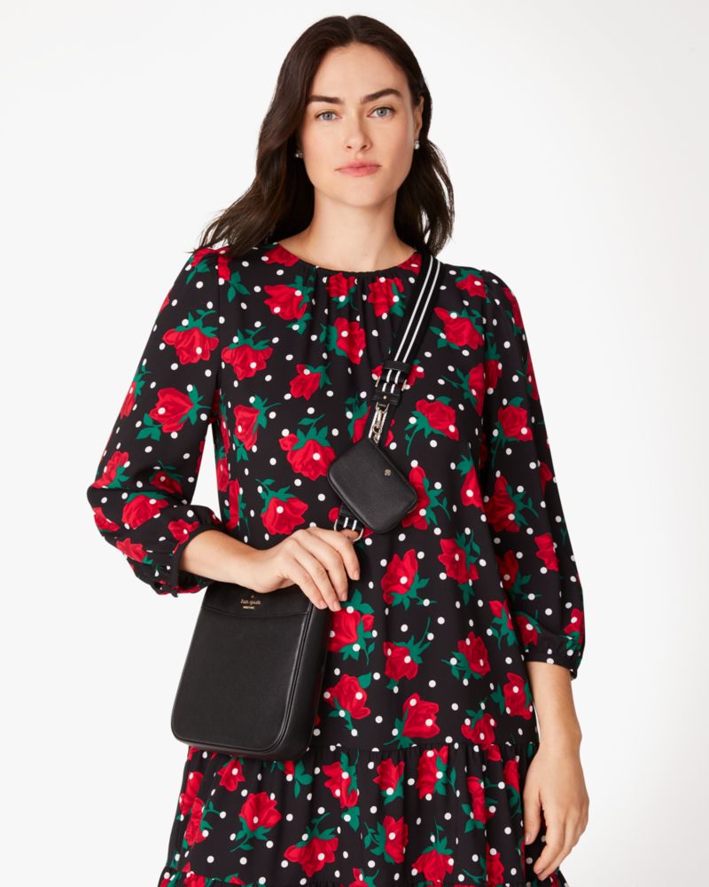 Kate Spade,Rosie Medium Swingpack Crossbody,Mixed Media,Leather,Fabric,Crossbody,Stripe,Compact,Lined,Adjustable,Removable...,Black