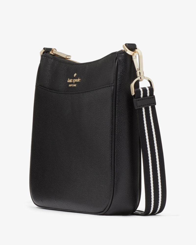 Kate Spade,Rosie Medium Swingpack Crossbody,Mixed Media,Leather,Fabric,Crossbody,Stripe,Compact,Lined,Adjustable,Removable...,Black
