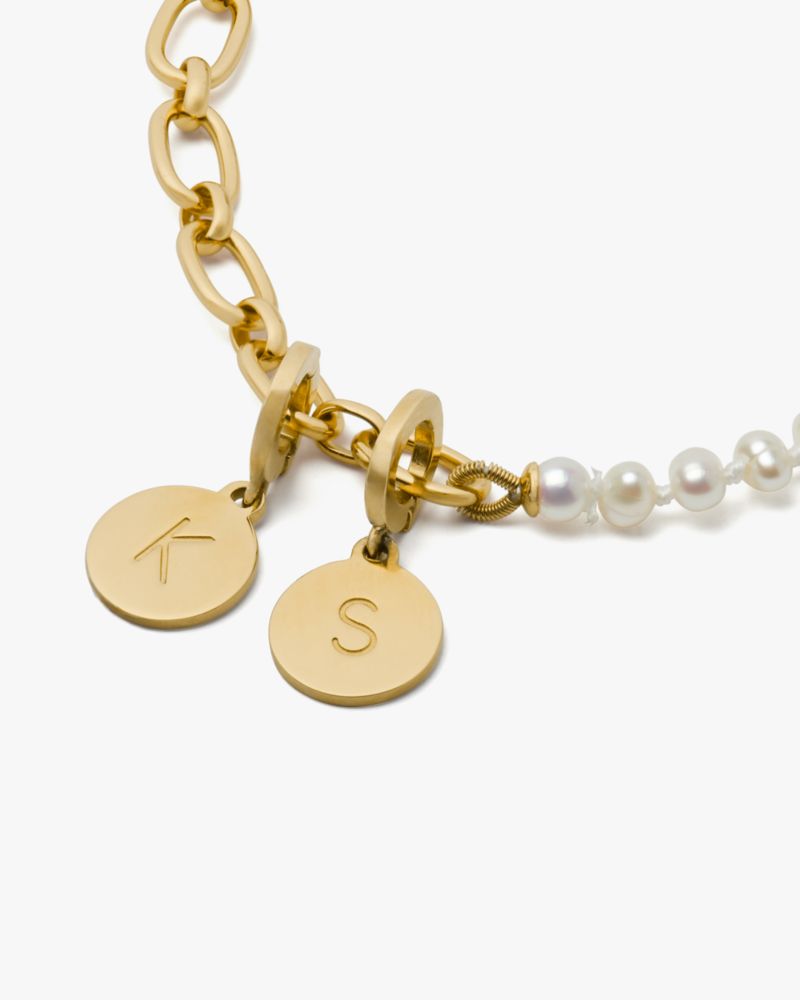 Kate Spade,One In A Million Chain & Pearl Line Bracelet,Pearl,Heart Embellishment,Chain Link,Pearl,Gold Metal,Day Party,Cream
