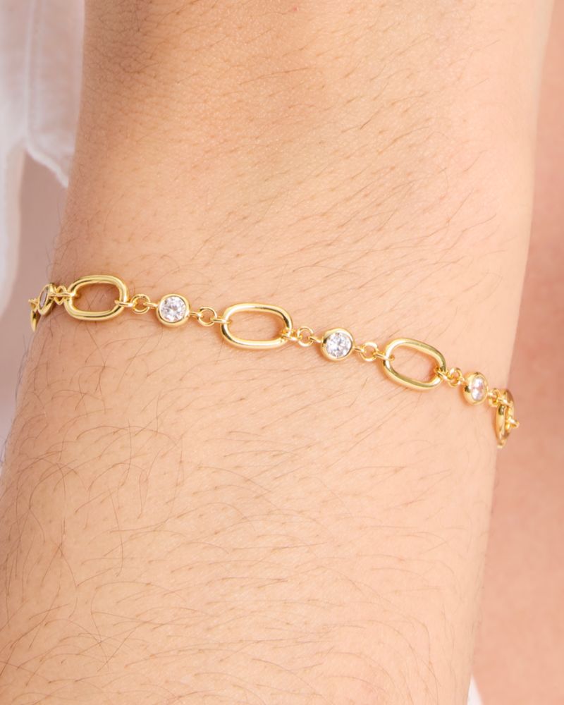 Kate Spade,One In A Million Chain & Crystal Line Bracelet,Crystal,Gem Embellishment,Gold Metal,Work,Casual,Clear