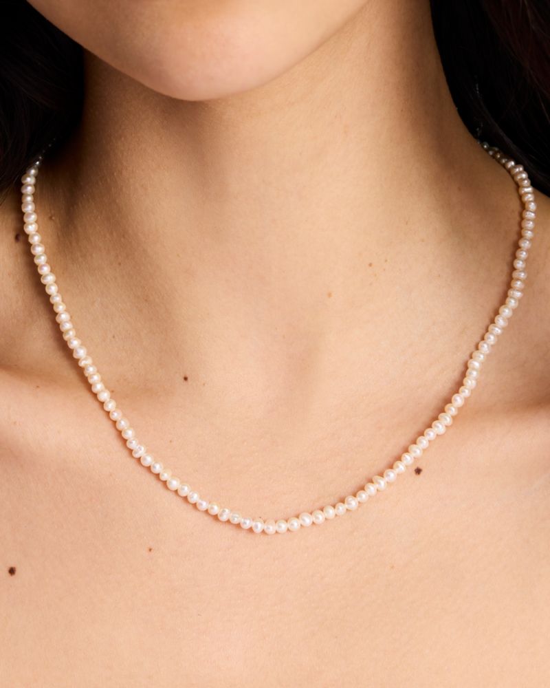 Kate Spade,One In A Million Pearl Necklace,Single Strand,Pearl,Disc,Engraved Detail,Initials Embellishment,Pearl,Casual,Cream