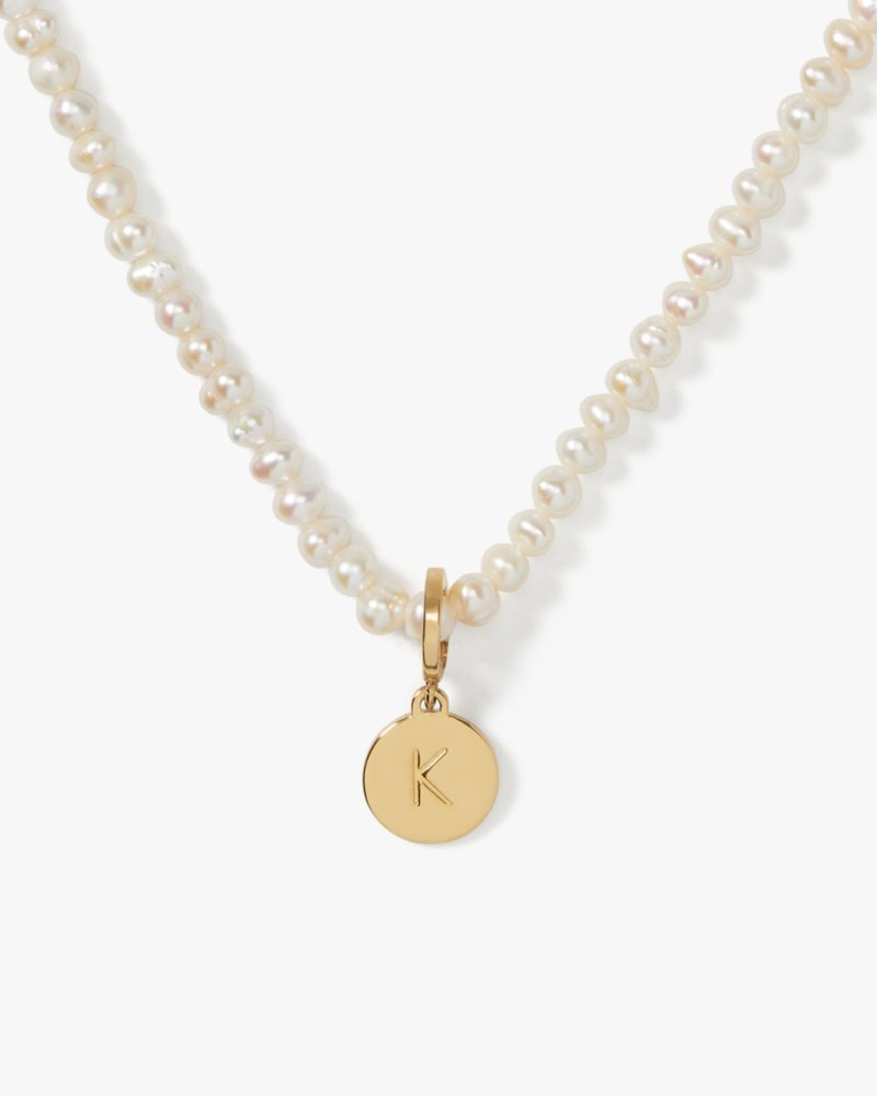 Kate Spade,One In A Million Pearl Necklace,Single Strand,Pearl,Disc,Engraved Detail,Initials Embellishment,Pearl,Casual,Cream