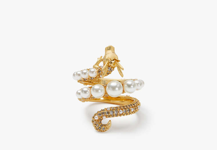 Kate Spade,Dazzling Dragon Wrap Ring,Clear/Gold