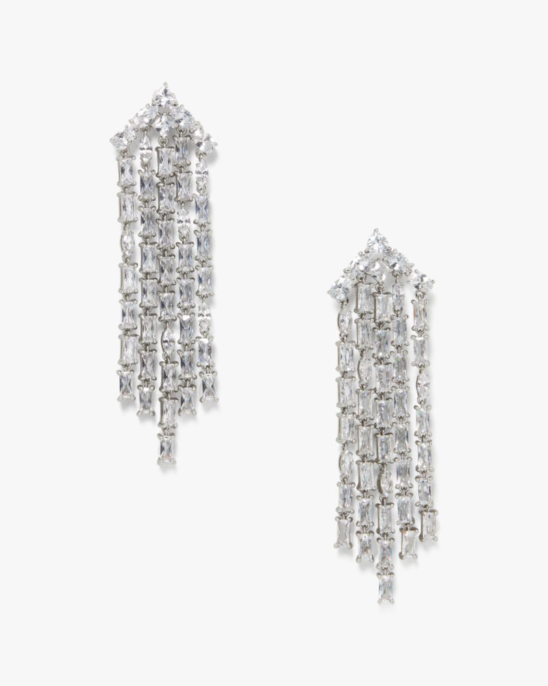 Kate Spade,Showtime Fringe Statement Earrings,Clear