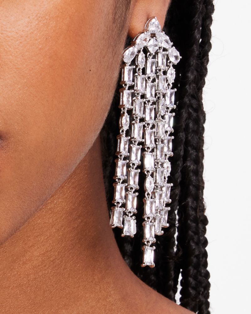 Silver Rhinestones Tassel Long Chain Earrings, Silver / One Size