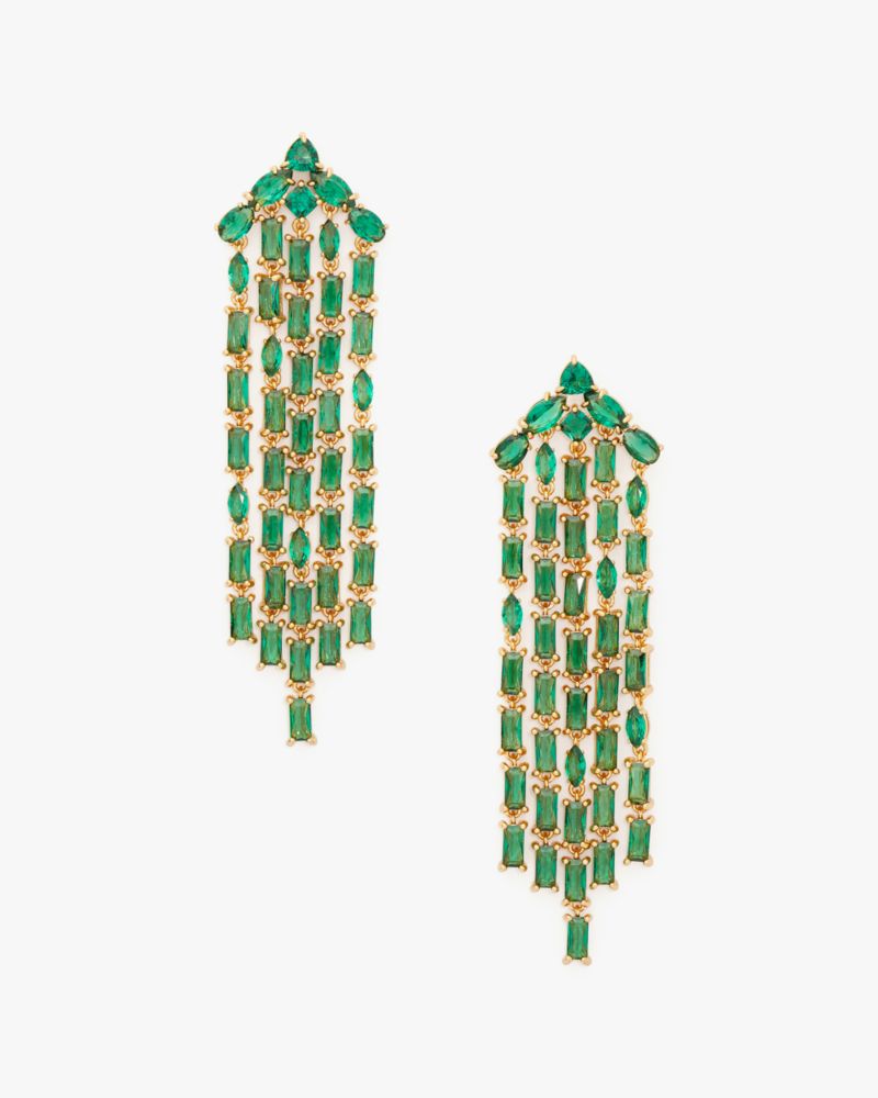 Kate Spade,Showtime Fringe Statement Earrings,Green/Gold