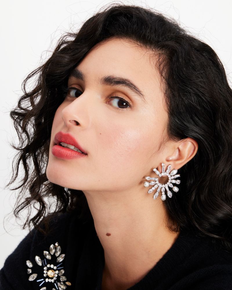 Kate Spade,Showtime Statement Hoops,Hoops,Pearl,Crystal,Cubic Zirconia,Metal Material,Glass,Acrylic,Pearl,Gem Embellishmen...,Clear