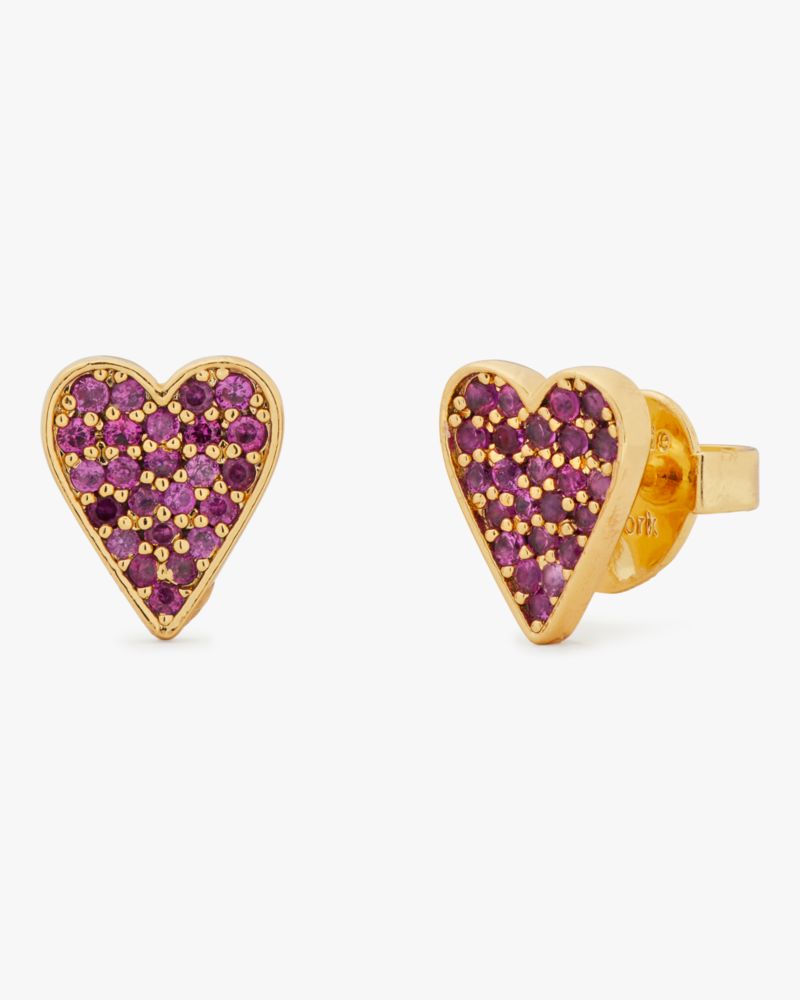 Kate Spade,Like Magic Pavé Heart Studs,Ruby/Gold