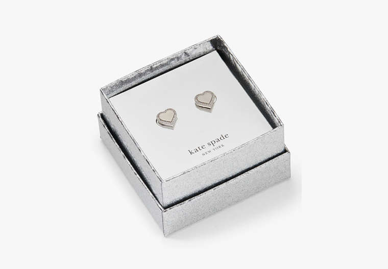 Kate Spade,Take Heart Studs Boxed Set,Clear/Silver