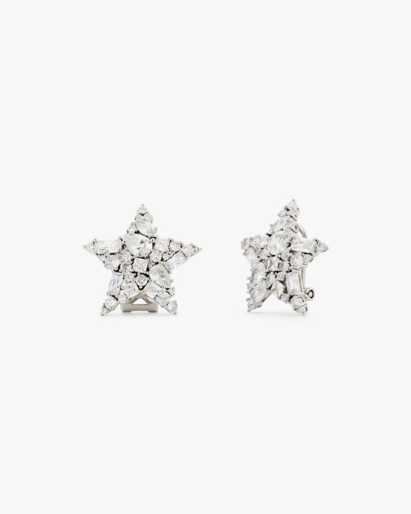 Kate Spade,You're A Star Statement Studs,Studs,Metal Material,Cubic Zirconia,Gem Embellishment,Silver Plated,Day Party,Clear