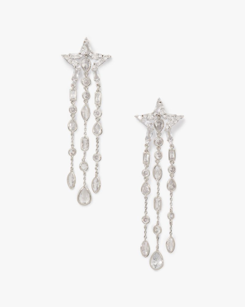 Kate Spade,You're A Star Statement Fringe Earrings,Clear/Silver