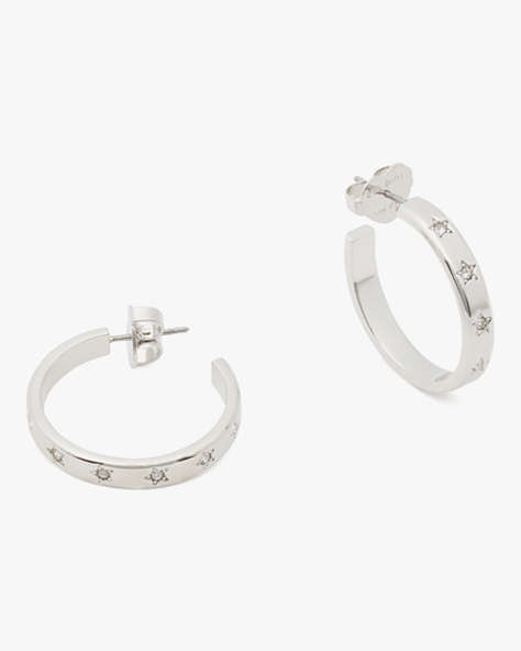 Kate Spade,Set In Stone Star Hoops,Clear/Silver