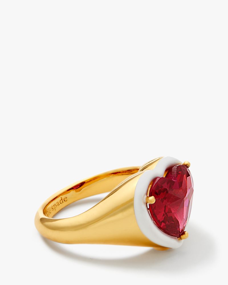 Kate Spade,Sweetheart Signet Ring,Cocktail,Signet,Cubic Zirconia,Metal Material,Gem Embellishment,Gold Plated,Yellow Gold ...,