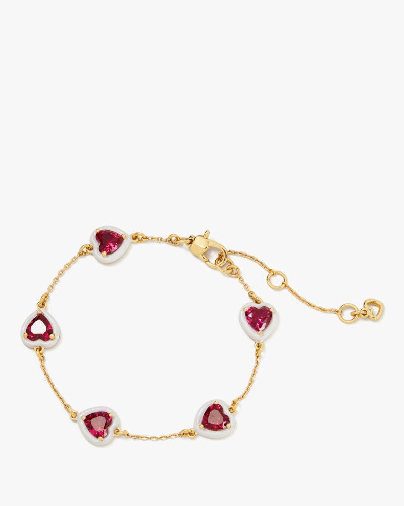 Kate Spade,Sweetheart Line Bracelet,Enamel,Cubic Zirconia,Heart Embellishment,Gem Embellishment,Gold Plated,Yellow Gold Pl...,Maroon