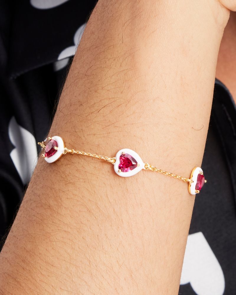 Kate Spade,Sweetheart Line Bracelet,Enamel,Cubic Zirconia,Heart Embellishment,Gem Embellishment,Gold Plated,Yellow Gold Pl...,Maroon