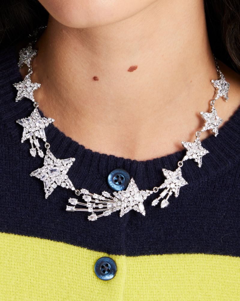 Kate Spade,You're A Star Statement Necklace,Clear/Silver