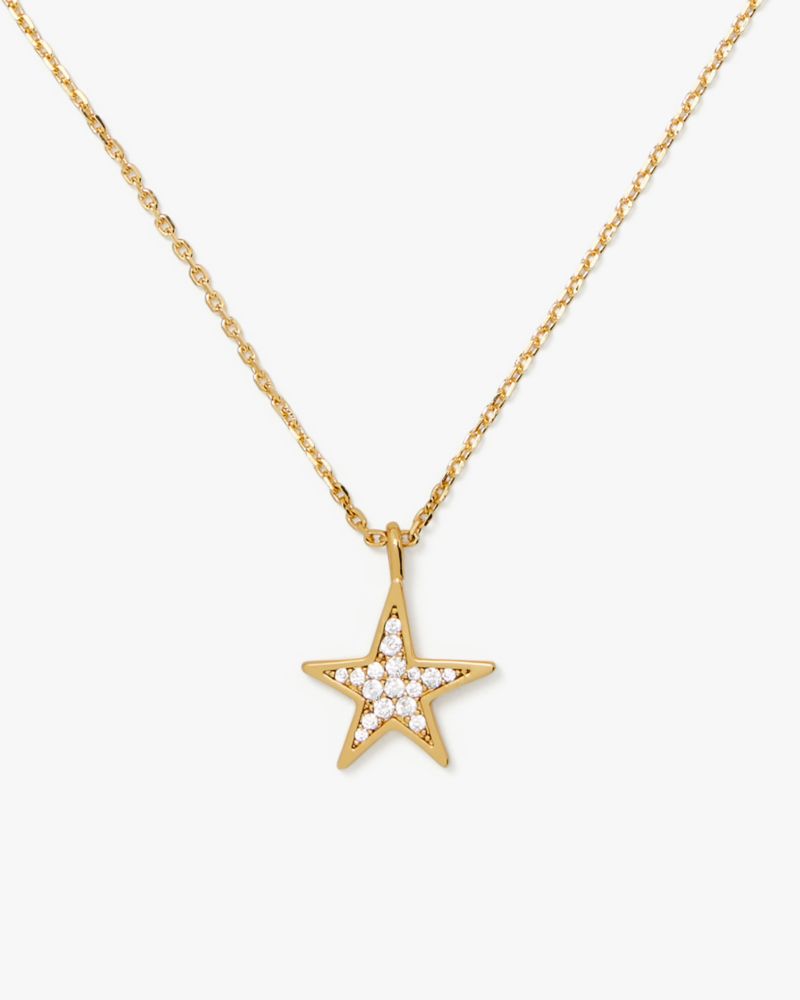 Kate Spade,You're A Star Pendant,Single Strand,Cubic Zirconia,Gem Embellishment,Star Embellishment,Pave Embellishment,Gold...,Clear