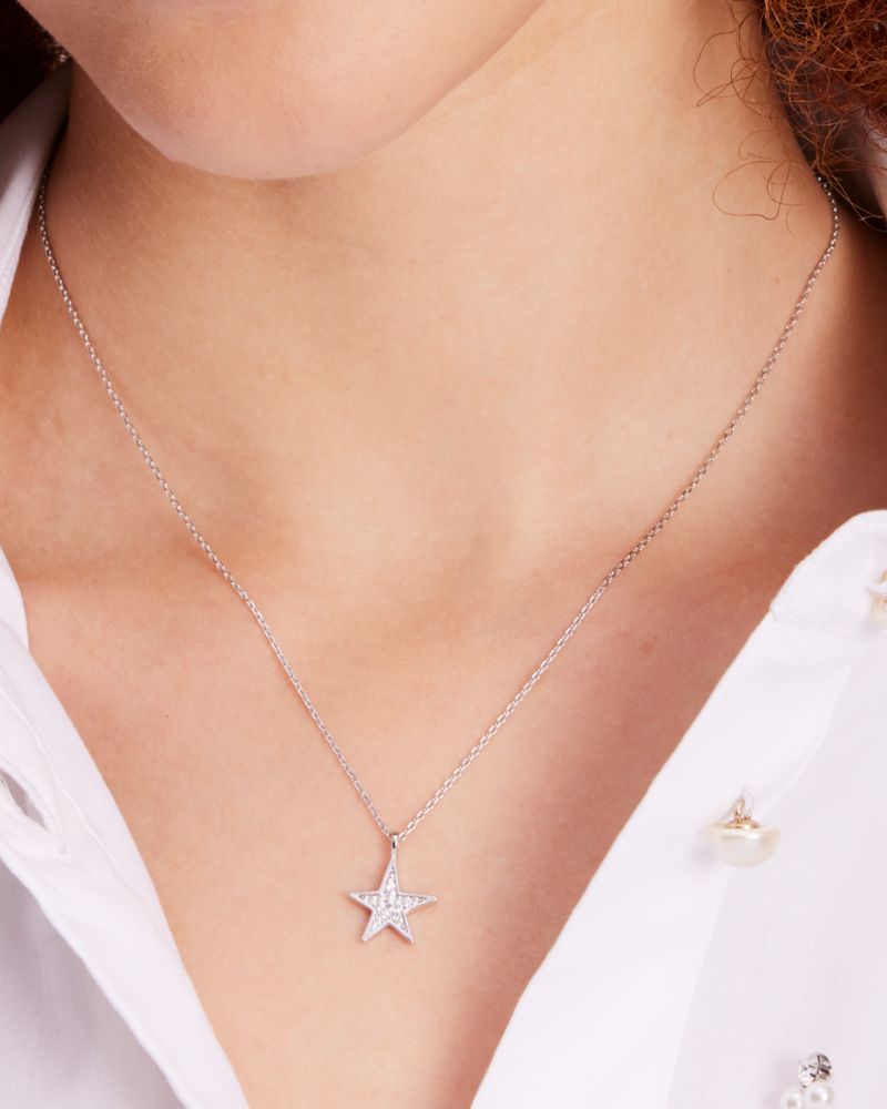 Kate Spade,You're A Star Pendant,Clear/Silver
