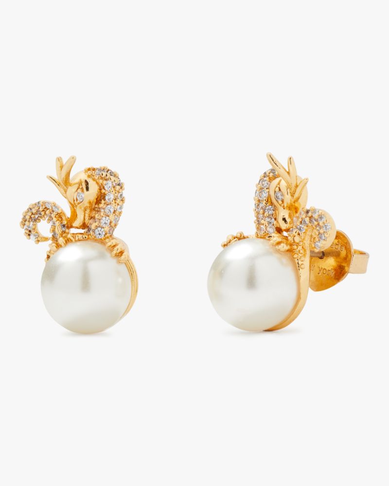 Kate Spade,Dazzling Dragon Studs,Clear/Gold