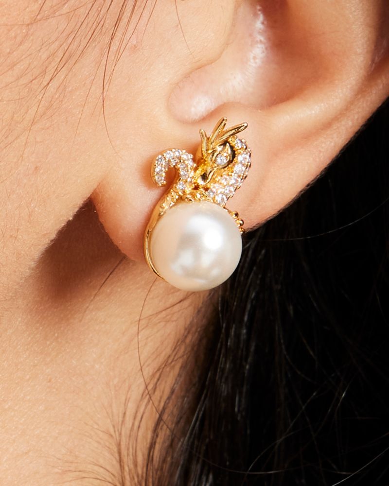 Kate Spade,Dazzling Dragon Studs,Clear/Gold