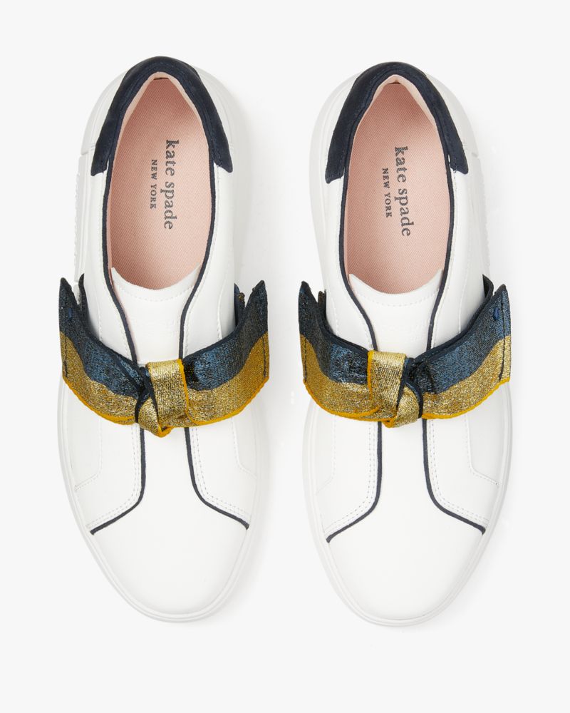 Kate Spade,Lexi Sneakers,Leather,Lining Twill,Lining Cotton,Casual,Piping,Stripe,Bow,Casual,White