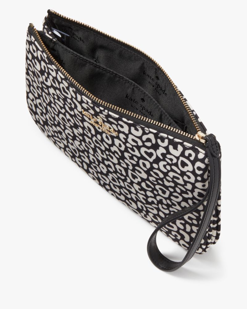 Kate Spade,Chelsea Leopard Heart Medium Wristlet Pouch,Black Multi