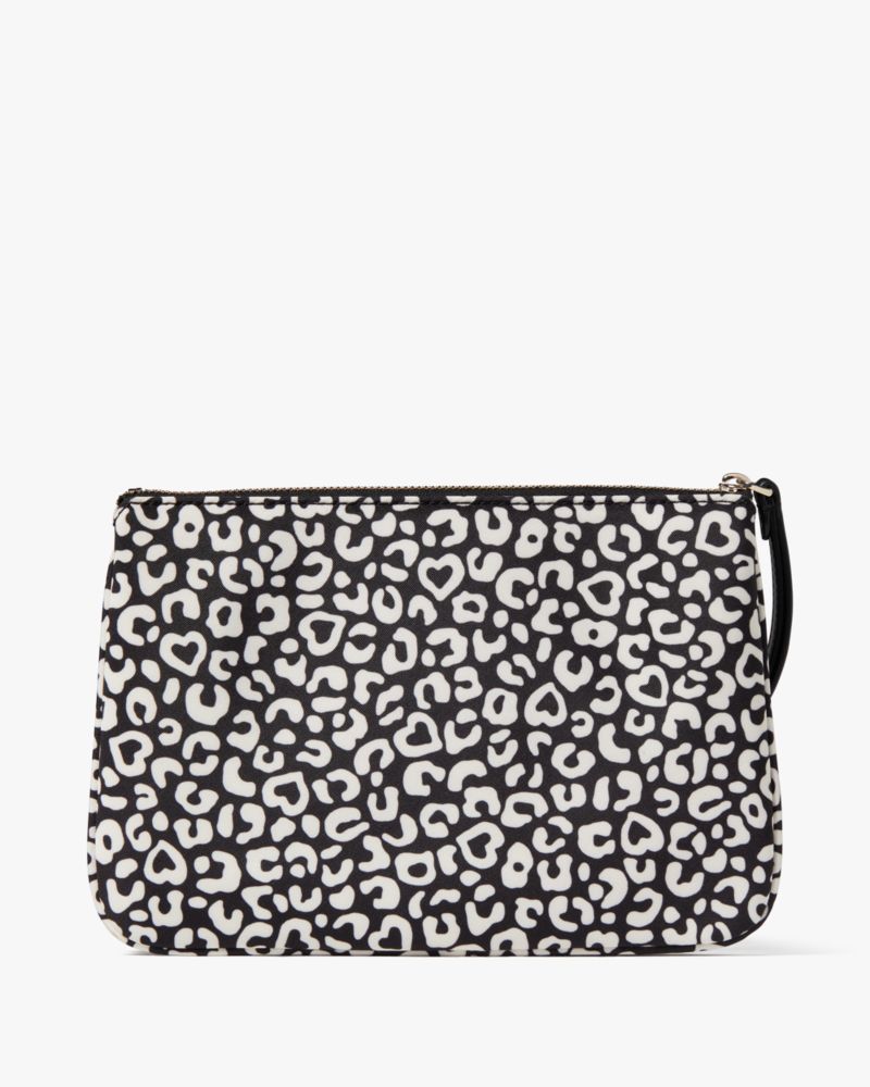 Kate Spade,Chelsea Leopard Heart Medium Wristlet Pouch,Black Multi