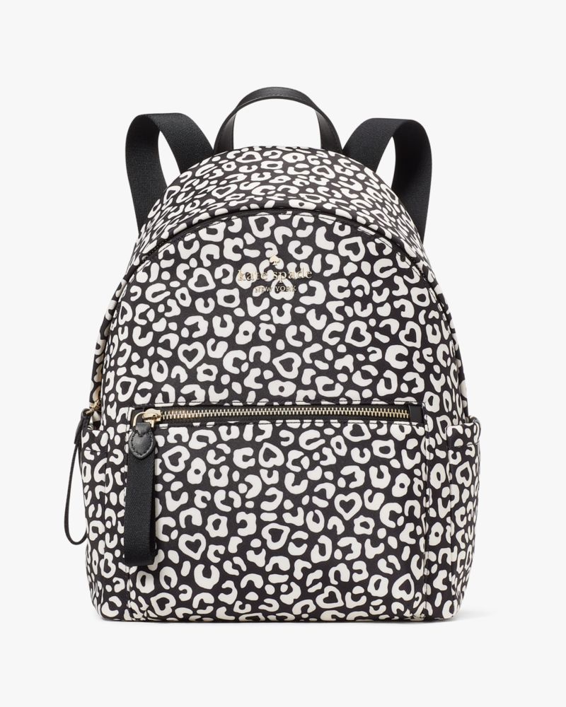 Kate Spade,Chelsea Leopard Heart Medium Backpack,Black Multi
