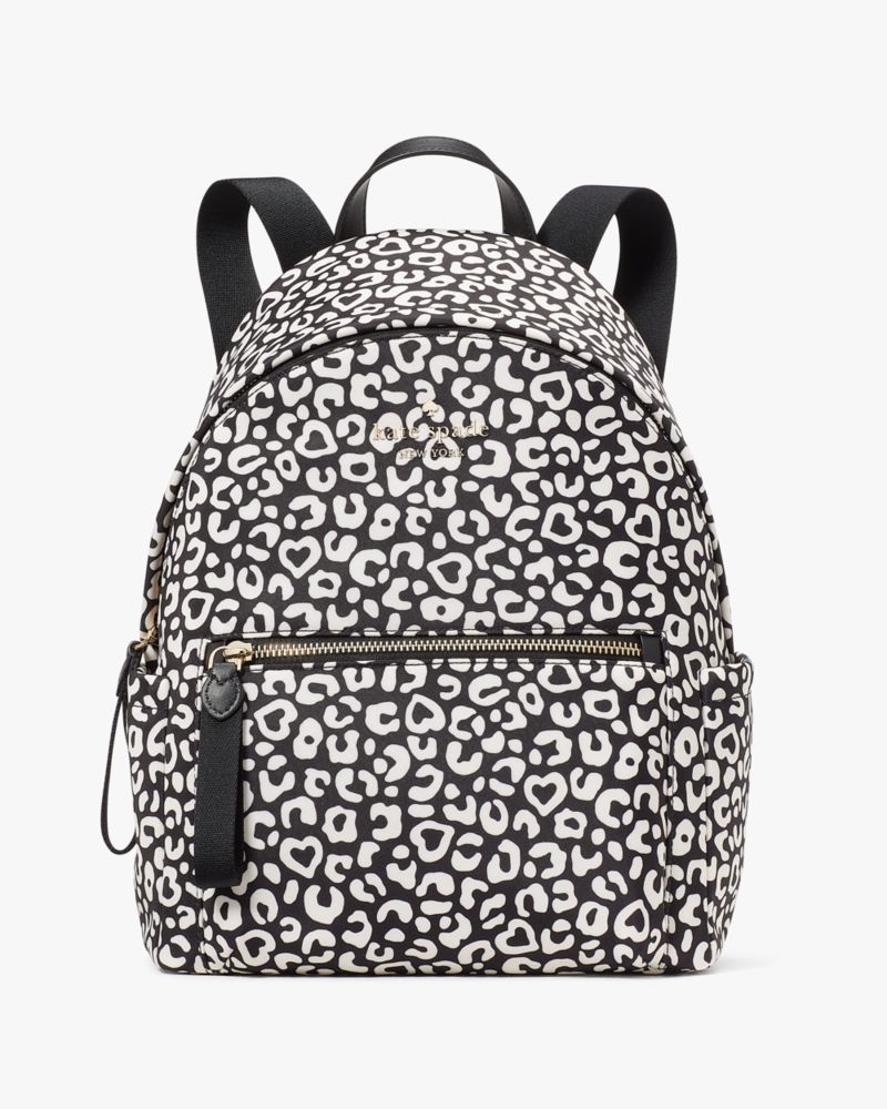 Kate Spade,Chelsea Leopard Heart Medium Backpack,Leopard,Black Multi