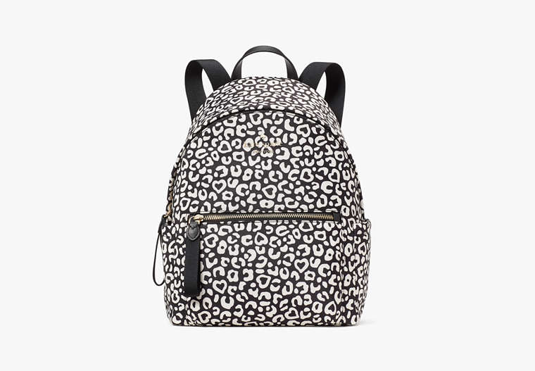 Kate Spade,Chelsea Leopard Heart Medium Backpack,Black Multi image number 0