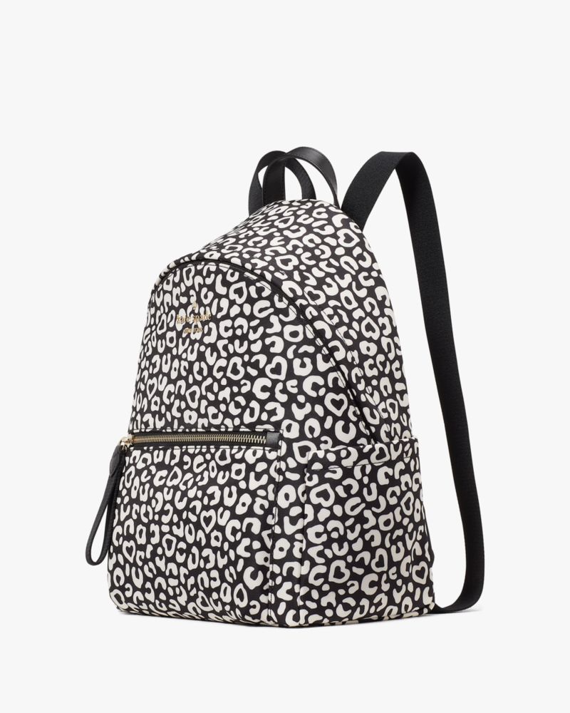 Kate Spade,Chelsea Leopard Heart Medium Backpack,Black Multi