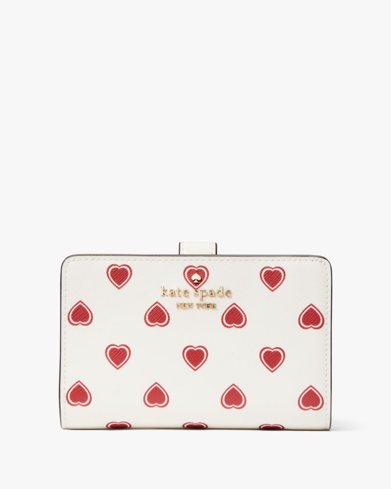 Kate Spade,マディソン ハートフェルト ジオ プリント ボックス ミディアム コンパクト バイフォールド ウォレット,財布小物,クリームマルチ