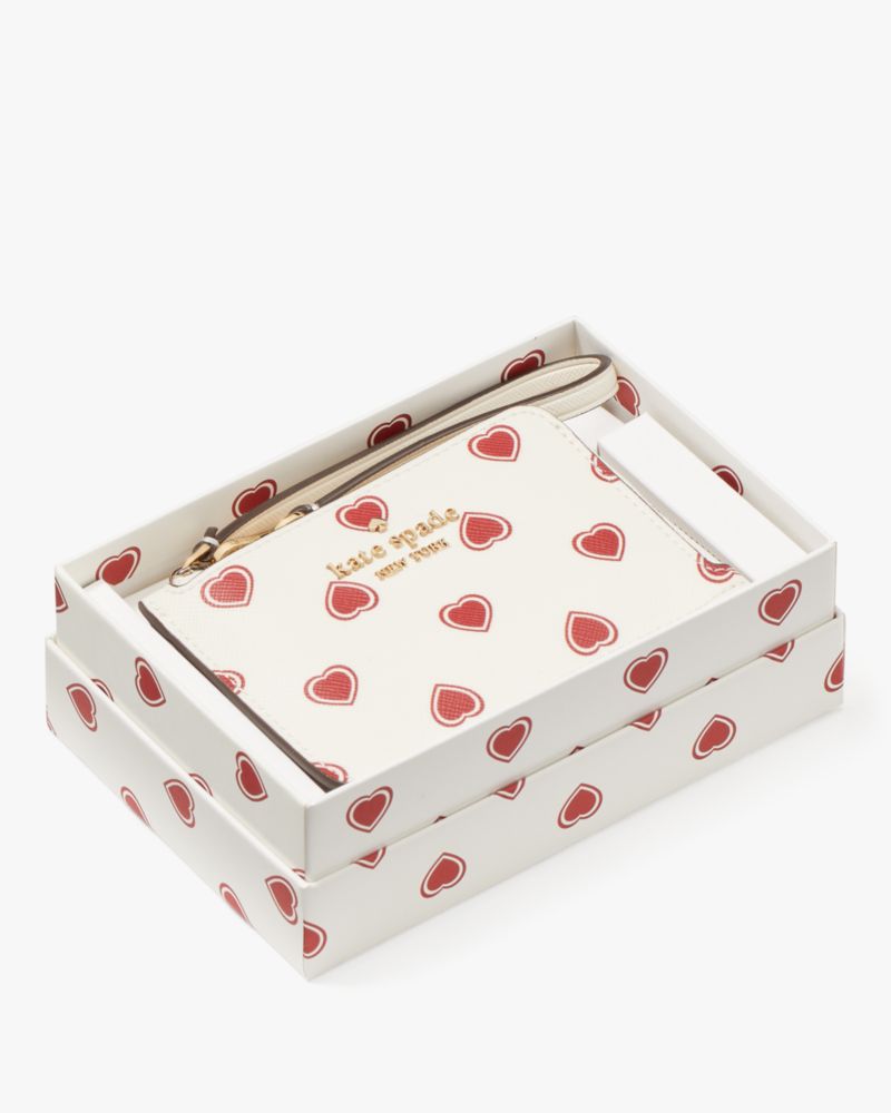 Kate Spade,Madison Heartfelt Geo Boxed Small Card Holder Wristlet,Cream Multi