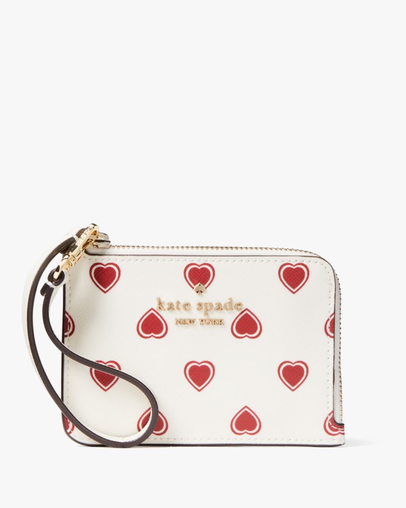 Kate Spade,Madison Heartfelt Geo Boxed Small Card Holder Wristlet,Cream Multi