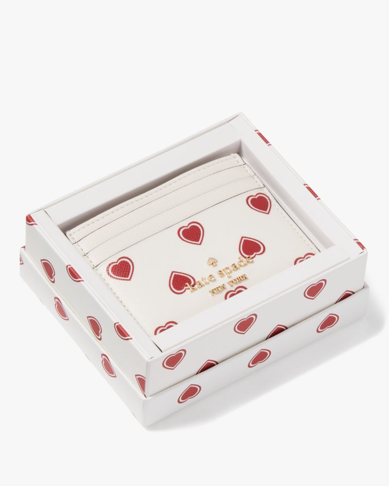 Kate Spade,Madison Heartfelt Geo Boxed Small Slim Card Holder,Cream Multi