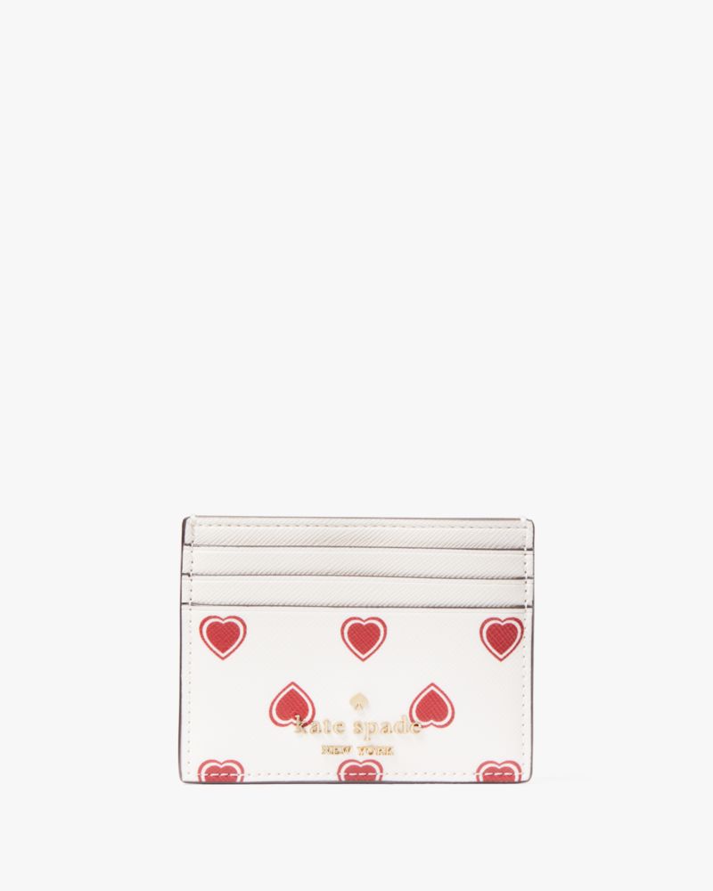 Kate Spade,マディソン ハートフェルト ジオ プリント ボックス スモール スリム カード ホルダー,財布小物,クリームマルチ