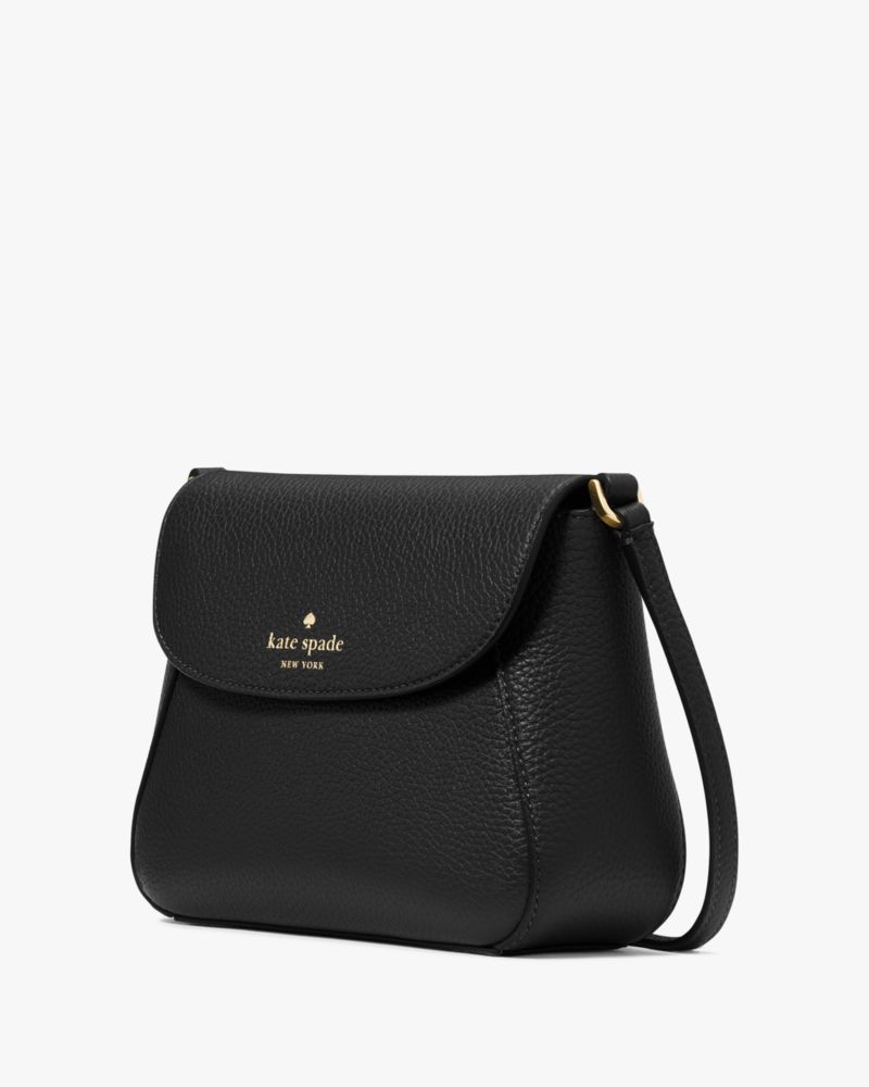 Kate Spade,Monica Small Flap Crossbody,Lining Leather,Crossbody,Logo,Word Embellishment,Piping,Lined,Casual,Black