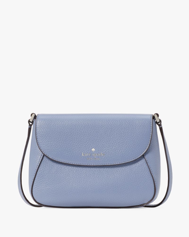 Kate Spade,Monica Small Flap Crossbody,Lining Leather,Crossbody,Logo,Word Embellishment,Piping,Lined,Casual,Blue