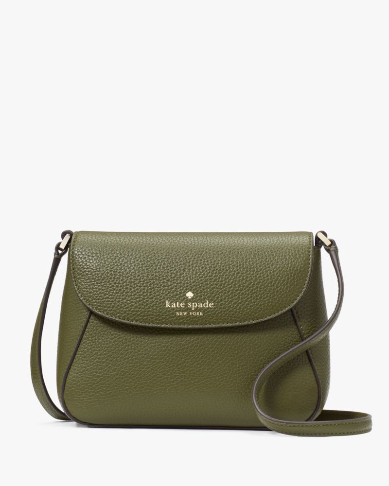 Kate Spade,Monica Small Flap Crossbody,Lining Leather,Crossbody,Logo,Word Embellishment,Piping,Lined,Casual,Olive