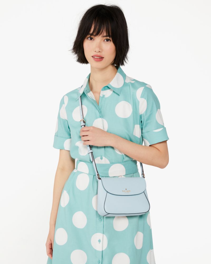 Kate Spade,Monica Small Flap Crossbody,Lining Leather,Crossbody,Piping,Logo,Word Embellishment,Lined,Casual,Blue