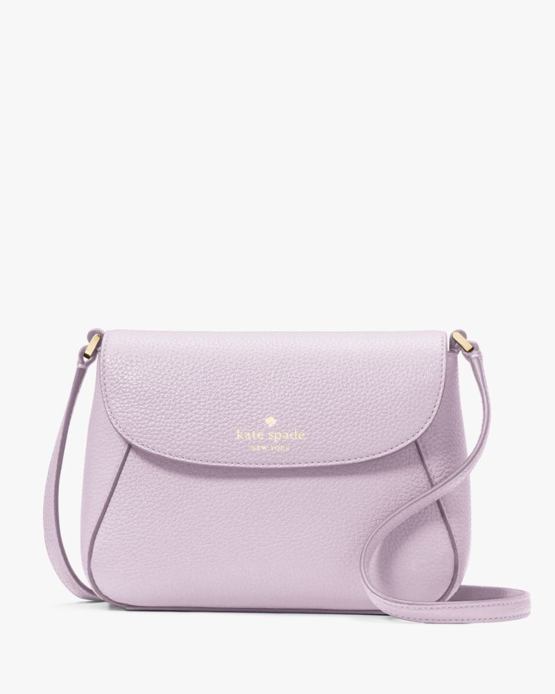 Kate Spade,Monica Small Flap Crossbody,Lining Leather,Crossbody,Logo,Word Embellishment,Piping,Lined,Casual,Lavender