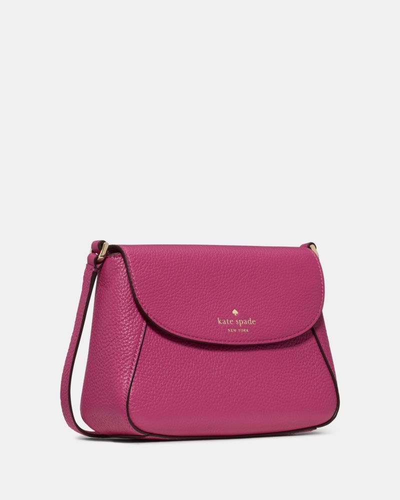 Kate Spade,Monica Small Flap Crossbody,Lining Leather,Crossbody,Logo,Word Embellishment,Piping,Lined,Casual,Fuchsia