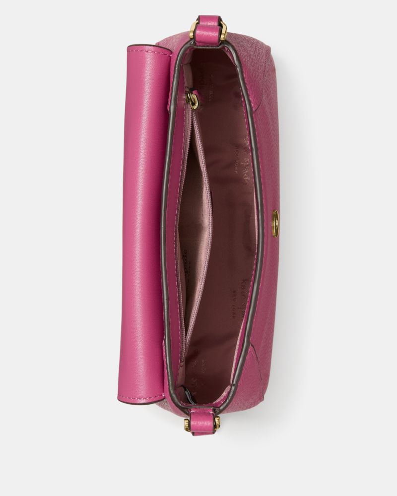 Kate Spade,Monica Small Flap Crossbody,Lining Leather,Crossbody,Logo,Word Embellishment,Piping,Lined,Casual,Fuchsia