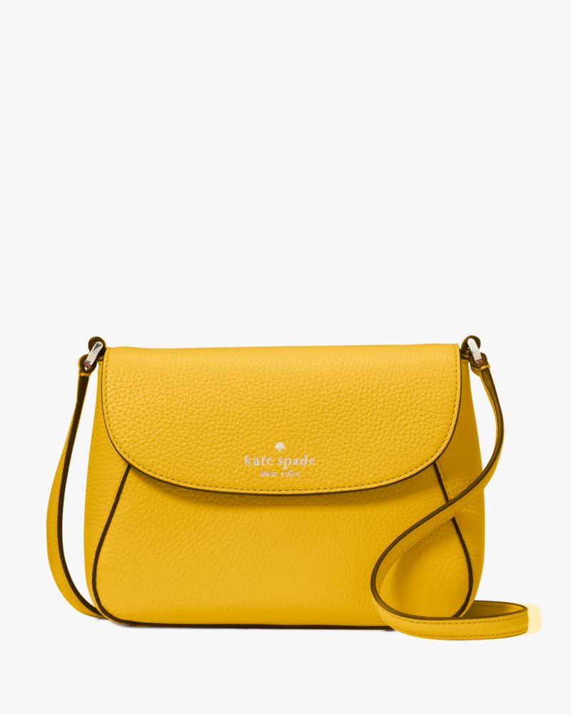 Kate Spade,Monica Small Flap Crossbody,Lining Leather,Crossbody,Logo,Word Embellishment,Piping,Lined,Casual,Mustard