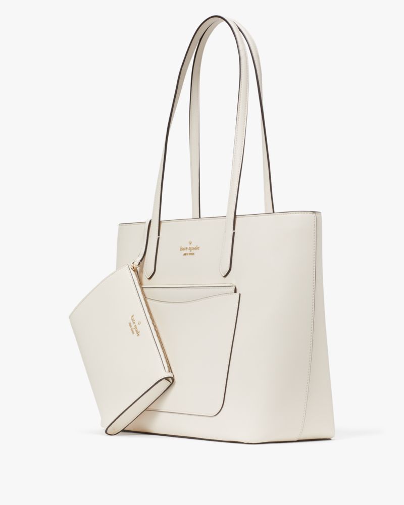 Kate Spade,Staci Pvc Tote Set,Tote,Pouch,PVC,Logo,Metal,Lined,Casual,Cream,White