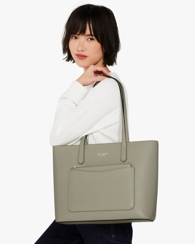 Kate Spade,Staci Large Tote Set,Tote,Pouch,PVC,Logo,Metal,Lined,Casual,