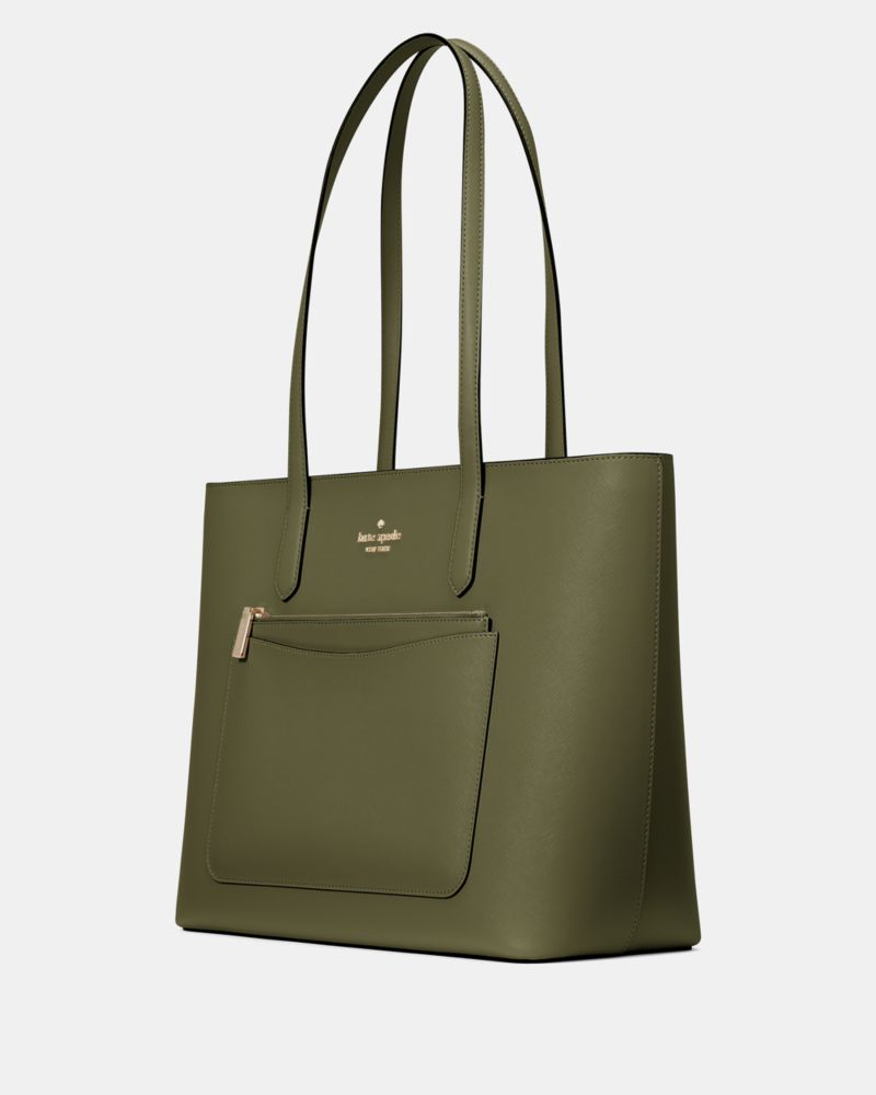 Kate Spade,Staci Large Tote Set,Tote,Pouch,PVC,Logo,Metal,Lined,Casual,Olive